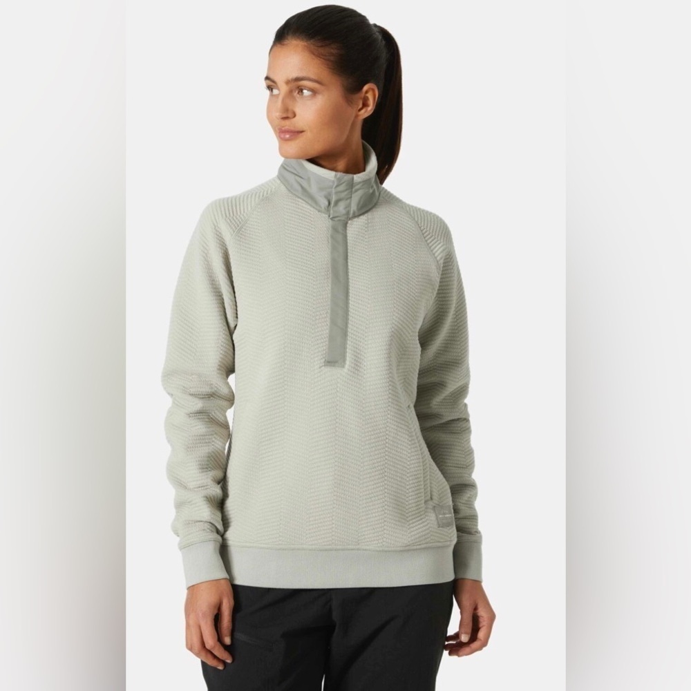HELLY HANSEN WOMENS LILLO OUTDOOR SNAP SWEATER GREY COLLAR SIZE LARGE